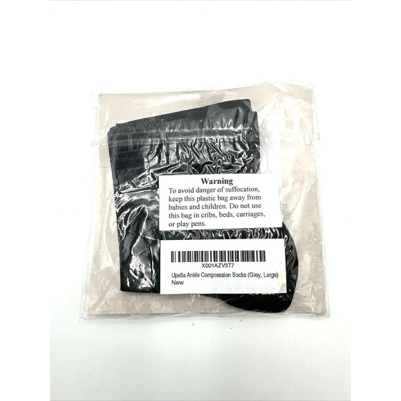 Upella Ankle Compression Sleeves Grey/Black 2 Sleeves (1 Pair) Size LARGE- NEW - Picture 3 of 4
